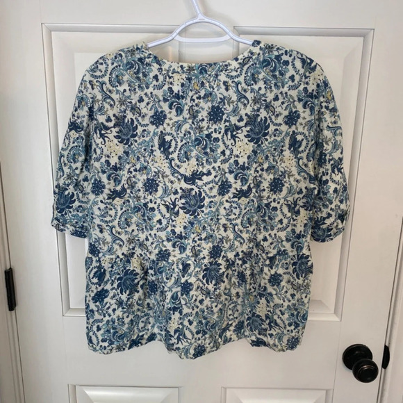 Faherty Salinas Floral Lace-up Linen Top blue 33764 - Picture 10 of 15